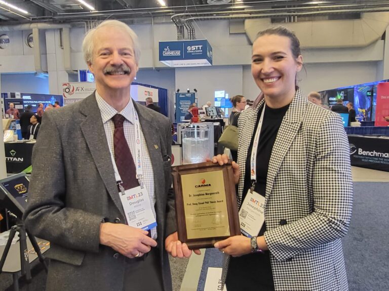 Dr. Josephine Morgenroth receives CARMA's 2023 Prof. Doug Stead PhD Thesis Award from Prof. Doug Milne.